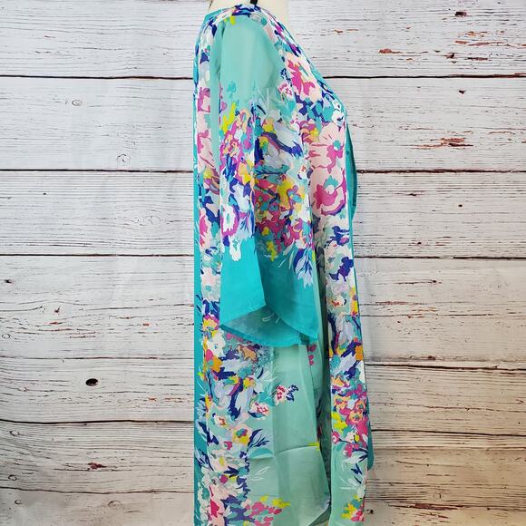 Avenue SS Open Front Chiffon Cardigan Women's 18/20 Teal Floral Lightweight NWT - Picture 5 of 10